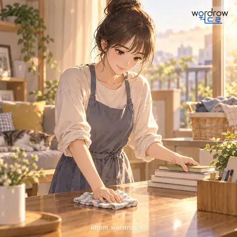 ‘볼 장 보다’의 첫 번째 뜻을 표현한 그림: 해야 할 일을 알아서 하다.