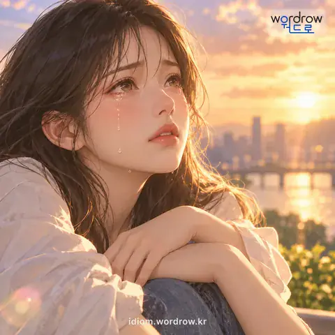 ‘볼을 적시다’의 첫 번째 뜻을 표현한 그림