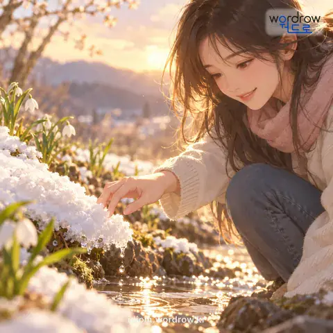 ‘봄눈 슬듯’의 첫 번째 뜻을 표현한 그림: 무엇이 빨리 슬어 없어지는 모양을 비유적으로 이르는 말.