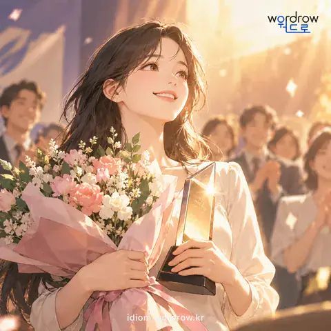 ‘빛을 보다’의 첫 번째 뜻을 표현한 그림: 업적이나 보람 따위가 드러나다.