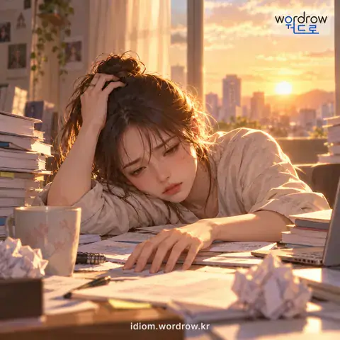 ‘사람 죽이다’의 첫 번째 뜻을 표현한 그림: 너무 힘겨운 경우를 당하여 매우 힘들고 고달프다.