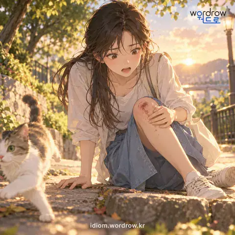‘살이 가다’의 첫 번째 뜻을 표현한 그림: 대수롭지 않은 일인데도 공교롭게 해를 입다.