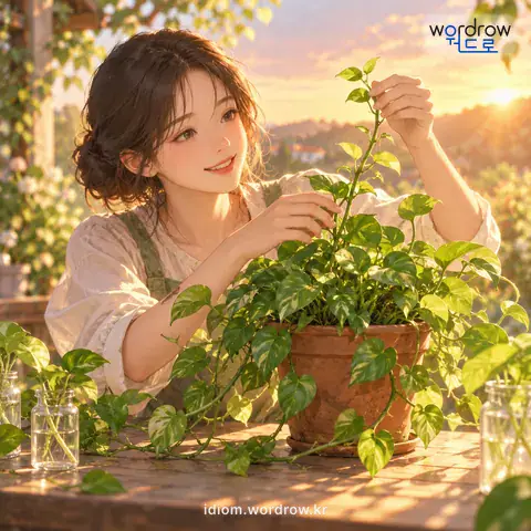 ‘새끼를 치다’의 첫 번째 뜻을 표현한 그림: 번식하는 것처럼 본 바탕의 가지를 늘어나게 하거나 덧붙여 불어 가게 하다.