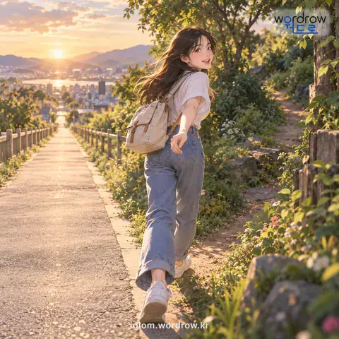 ‘샛길로 새다’의 첫 번째 뜻을 표현한 그림: 엉뚱한 곳으로 가거나 정도에서 벗어난 일을 하다.