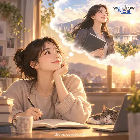 ‘생각이 팔자’의 첫 번째 뜻을 표현한 그림: 늘 원하고 골똘히 생각하는 대로 운명이 결정된다는 말.