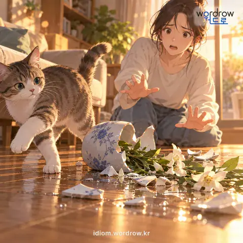 ‘서낭에 나다’의 첫 번째 뜻을 표현한 그림: 어떤 물건으로 인하여 재앙이 생기다.