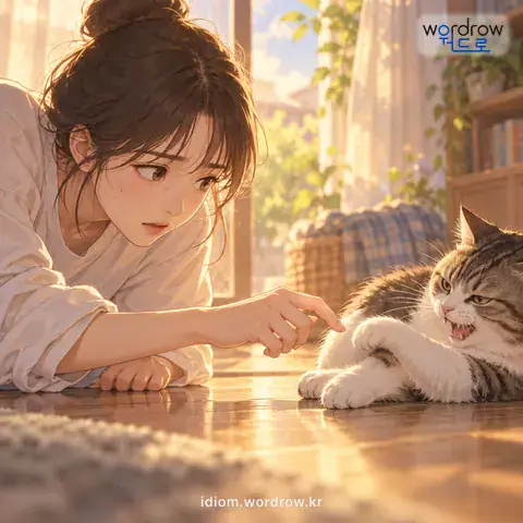 ‘선불을 걸다’의 첫 번째 뜻을 표현한 그림: 어설프게 건드리다.