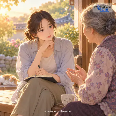 ‘셈을 차리다’의 첫 번째 뜻을 표현한 그림: 일이나 사정을 잘 분별하여 점잖게 대하다.
