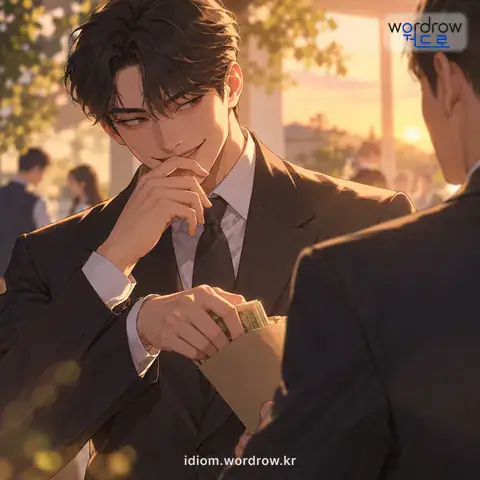 ‘소 잡아먹다’의 첫 번째 뜻을 표현한 그림: 아주 음흉한 일을 하다.