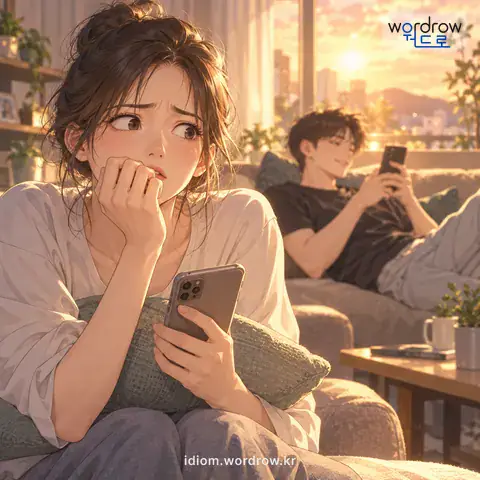‘속을 말리다’의 첫 번째 뜻을 표현한 그림: 남을 매우 초조하고 안타깝게 하다.