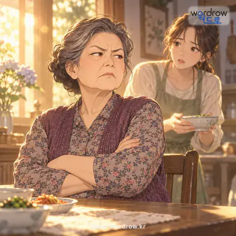 ‘속이 마르다’의 첫 번째 뜻을 표현한 그림: 성격이 꼬장꼬장하다.