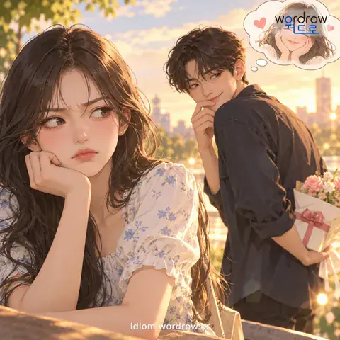 ‘속이 보이다’의 첫 번째 뜻을 표현한 그림: 엉큼한 마음이 들여다보이다.