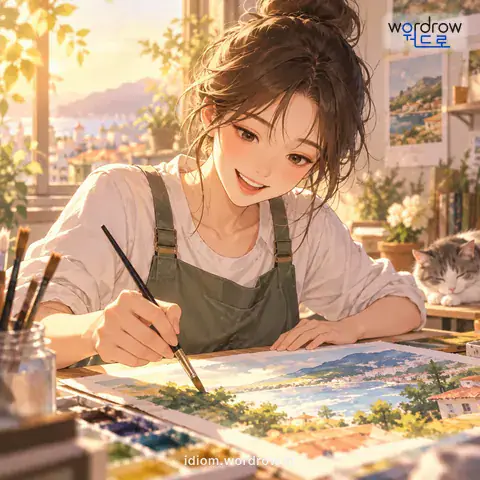 ‘손에 붙다’의 첫 번째 뜻을 표현한 그림