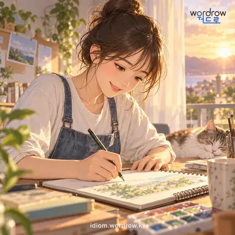 ‘손을 붙이다’의 첫 번째 뜻을 표현한 그림