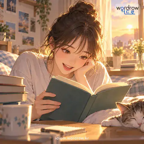 ‘시간 가는 줄 모르다’의 첫 번째 뜻을 표현한 그림: 몹시 바삐 진행되거나 어떤 일에 몰두하여 시간이 어떻게 지났는지 알지 못하다.