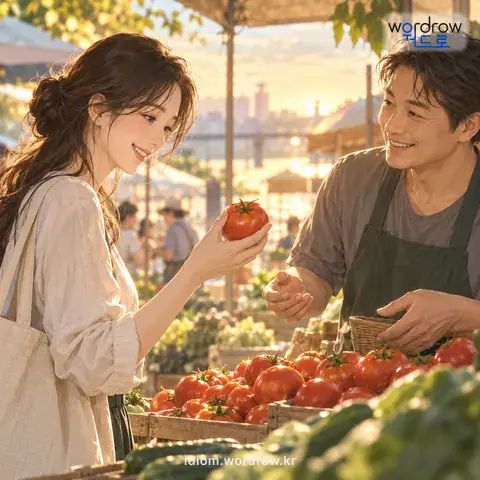 ‘시세가 닿다’의 첫 번째 뜻을 표현한 그림: 값이 시세에 맞다.