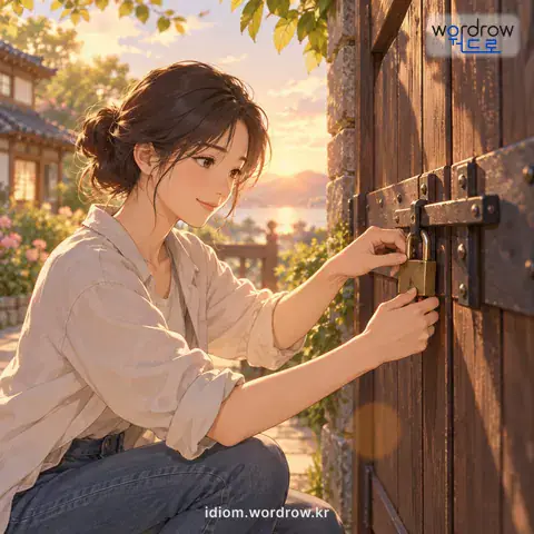 ‘쐐기를 박다’의 첫 번째 뜻을 표현한 그림: 뒤탈이 없도록 미리 단단히 다짐을 두다.