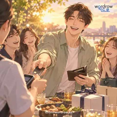 ‘아귀가 크다’의 첫 번째 뜻을 표현한 그림: 돈이나 물건을 다루는 씀씀이가 넉넉하다.
