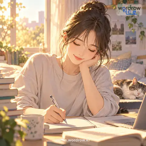 ‘알게 모르게’의 첫 번째 뜻을 표현한 그림: 자신도 모르는 사이에.