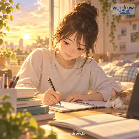 ‘앞을 닦다’의 첫 번째 뜻을 표현한 그림: 자기 할 일을 잘하고 행동을 바르게 하다.
