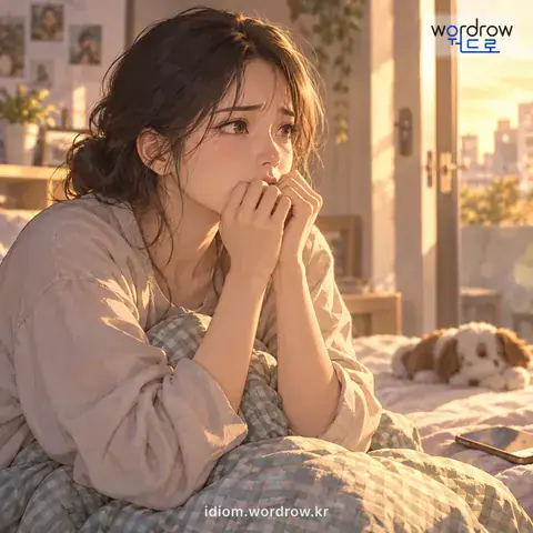 ‘애가 마르다’의 첫 번째 뜻을 표현한 그림: 몹시 안타깝고 초조하여 속이 상하다.