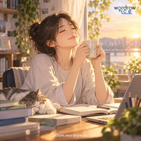 ‘어느 겨를에’의 첫 번째 뜻을 표현한 그림: 어느 사이나 여가에.
