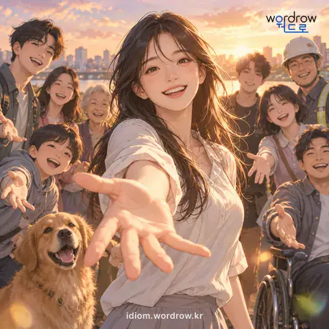 ‘어느 누구’의 첫 번째 뜻을 표현한 그림: 잘 모르는 사람, 특정하지 않은 막연한 사람, 또는 굳이 대상을 밝히지 않는 사람을 가리킬 때 특히 강조하여 이르는 말.