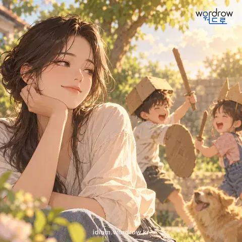 ‘어린이 장난 같다’의 첫 번째 뜻을 표현한 그림: 아이들의 장난같이 가소롭다.
