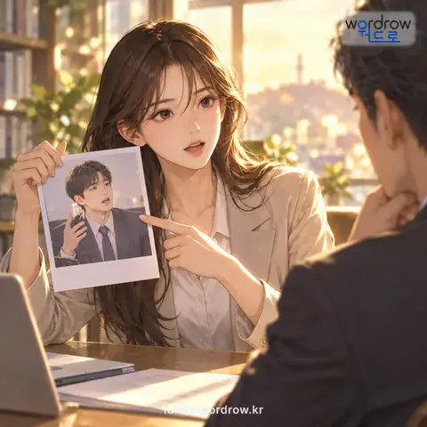 ‘언질을 잡다’의 첫 번째 뜻을 표현한 그림: 남이 한 말을 자기가 할 말의 증거로 삼다.