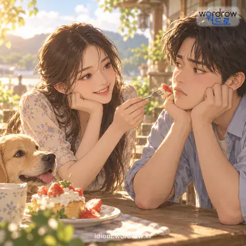 ‘연밥을 먹이다’의 첫 번째 뜻을 표현한 그림: 살살 구슬려 꼬드기다.