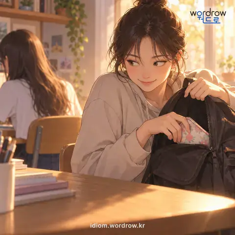 ‘엿기름을 넣다’의 첫 번째 뜻을 표현한 그림: 남의 것을 자기 것처럼 감추다.