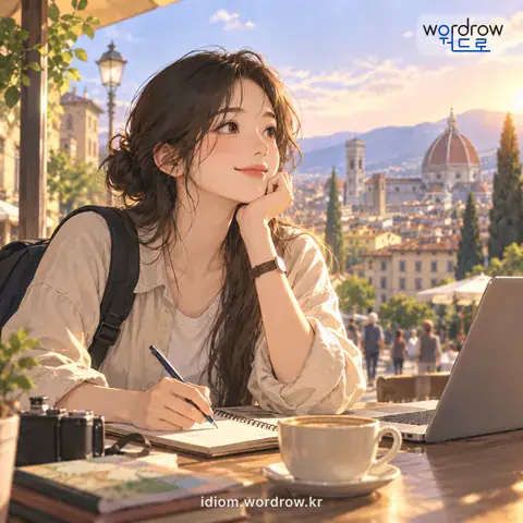 ‘외국 물을 먹다’의 첫 번째 뜻을 표현한 그림: 외국에서 생활을 하다.