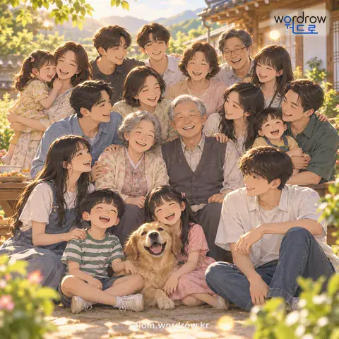 ‘울이 세다’의 첫 번째 뜻을 표현한 그림: 일가나 친척이 많다.