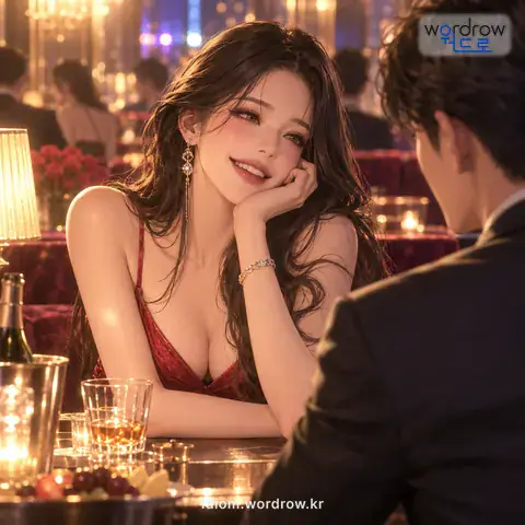 ‘웃음을 팔다’의 첫 번째 뜻을 표현한 그림: 여자가 화류계 생활을 하다.