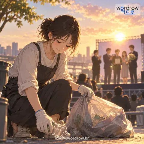‘이름이 없다’의 첫 번째 뜻을 표현한 그림: 세상에 그 이름이 널리 알려져 있지 않다.