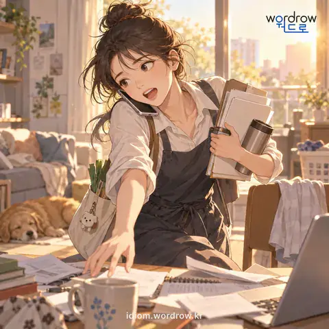 ‘이리 뛰고 저리 뛰다’의 첫 번째 뜻을 표현한 그림: 몹시 분주하게 움직이다.