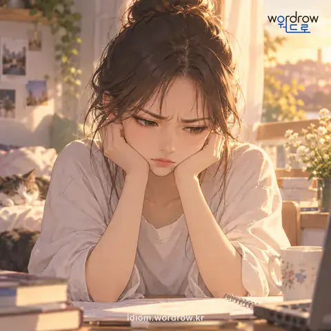 ‘이마에 내 천 자를 쓰다’의 첫 번째 뜻을 표현한 그림