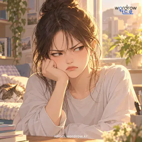 ‘인상을 쓰다’의 첫 번째 뜻을 표현한 그림