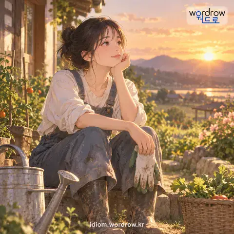 ‘일손을 놓다’의 첫 번째 뜻을 표현한 그림
