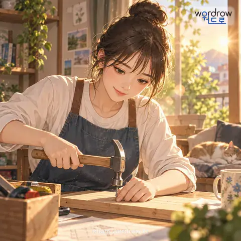 ‘일손을 붙들다’의 첫 번째 뜻을 표현한 그림