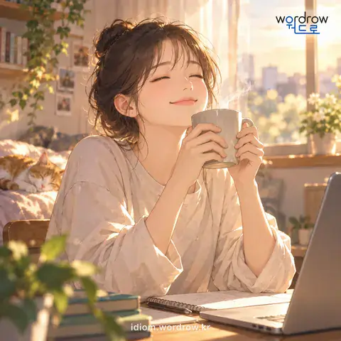 ‘입에 붙다’의 첫 번째 뜻을 표현한 그림