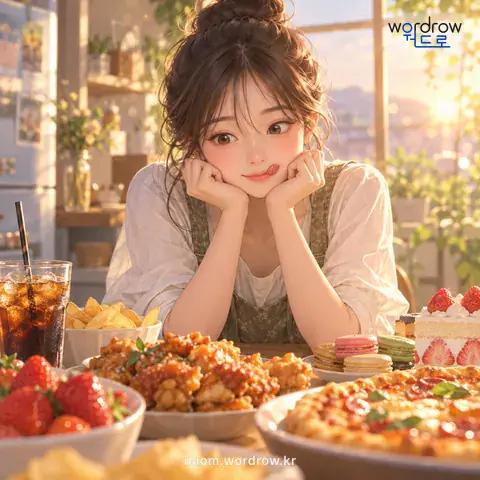 ‘입이 궁금하다’의 첫 번째 뜻을 표현한 그림