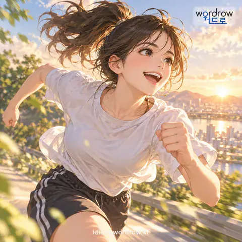 ‘자개바람이 일다’의 첫 번째 뜻을 표현한 그림: (비유적으로) 힘이 솟고 매우 빠르게 움직이다.