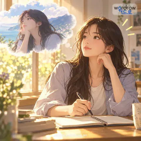 Illustration of the first meaning of “자기로 돌아오다”: After being distracted or absorbed in deep thought without awareness of oneself, recognize one's existence and regain normal judgment.
