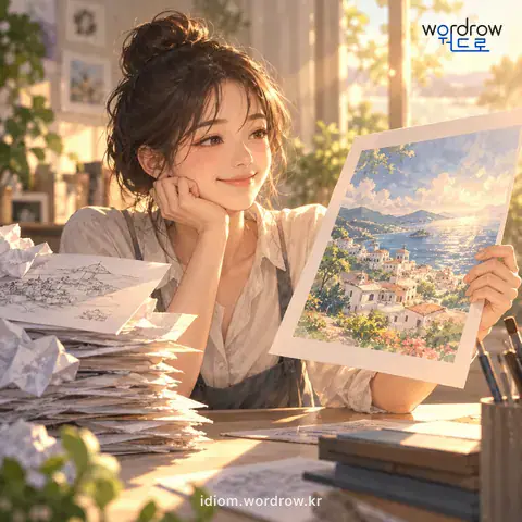 ‘자리가 나다’의 첫 번째 뜻을 표현한 그림: 일한 성과가 확연히 나타나다.