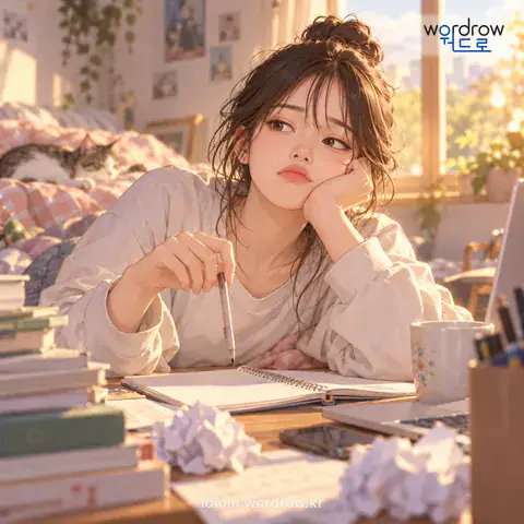 Illustration of the first meaning of “잡을손이 뜨다”: Fail to apply oneself firmly to work, and work extremely slowly even when one does it