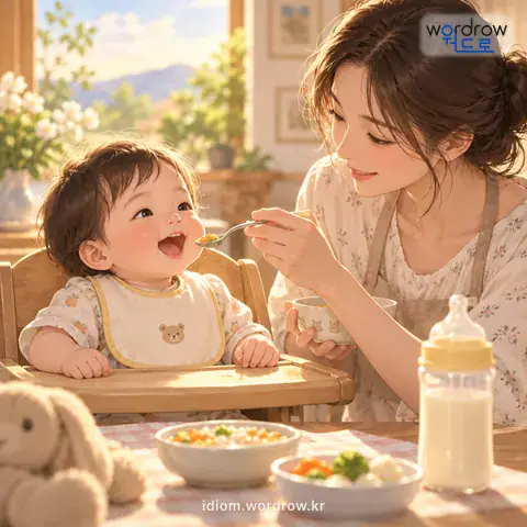 ‘젖을 떼다’의 첫 번째 뜻을 표현한 그림