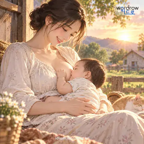 ‘젖줄이 좋다’의 첫 번째 뜻을 표현한 그림