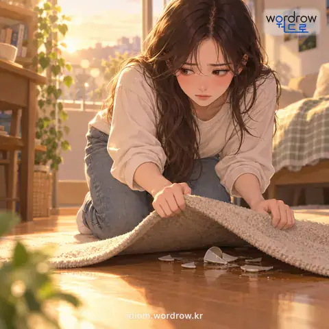‘제 앞을 가리다’의 첫 번째 뜻을 표현한 그림: 제 앞에 드러난 제 허물을 은폐하다.