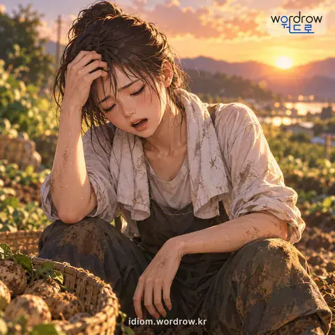 ‘죽을 고생을 하다’의 첫 번째 뜻을 표현한 그림: 아주 심한 고생을 하다.